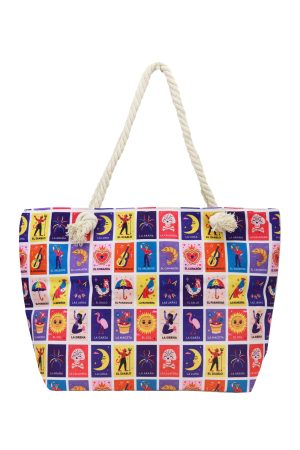 Vibrant Cartoon Style Loteria Zippered Canvas Tote Bag