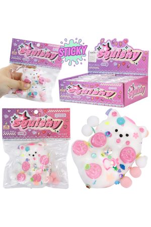 Pink Bear Chunky Glitter Pom Pom Mochi Sticky Squishy