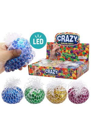 LED Light-Up Vented Mesh Glittery Water Bead Squishy Ball