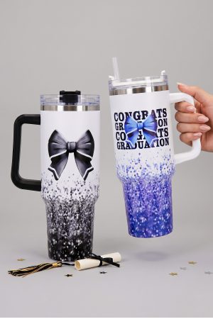 Congrats Graduation Ribbon Print Stainless Steel Tumbler