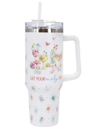 Get Your Mahj On Floral Print Stainless Steel Tumbler