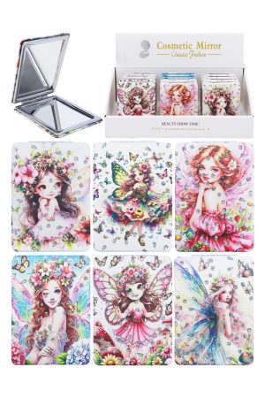 Floral Fairy Girls Glittery Compact Mirror - 12 Pcs
