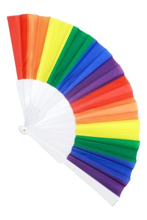 Rainbow Striped White Frame Hand-Held Folding Fan