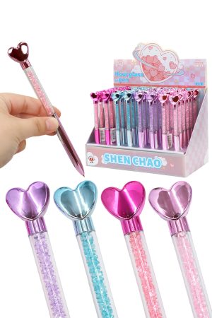 Chrome Metallic Heart Gemstone Beaded Pen
