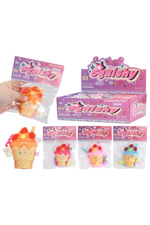 Ice Cream Cone Sprinkle Sticky Mochi Pom Pom Squishy Bag