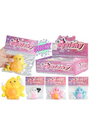 Colorful Baby Bird Sticky Mochi Pom Pom Squishy Bag