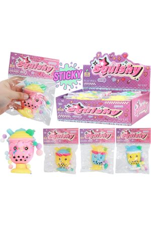 Cute Milkshake Sprinkle Sticky Mochi Pom Pom Squishy Bag