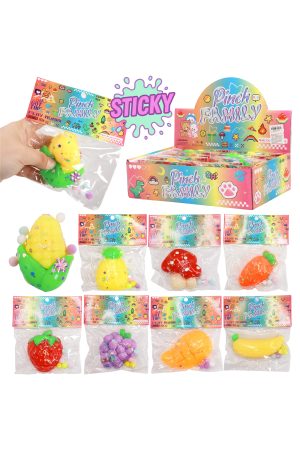 Fruits and Vegetables Sticky Mochi Pom Pom Squishy Bag
