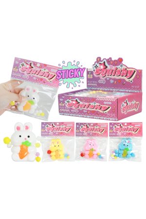 Cute Bunny Rabbit Sticky Mochi Pom Pom Squishy Bag