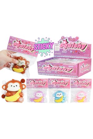 Cute Monkey Sticky Mochi Pom Pom Squishy Bag