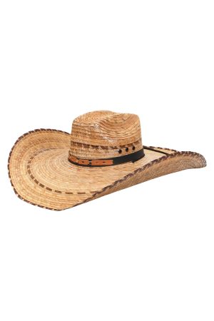 Eyeleted Boho Trim Biggs Wide Palm Straw Cowboy Hat