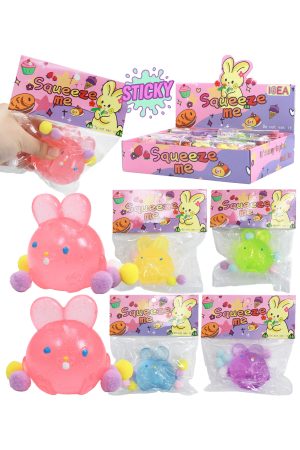 Cute Bunny Rabbit Jelly Mochi Pom Pom Squishy Bag