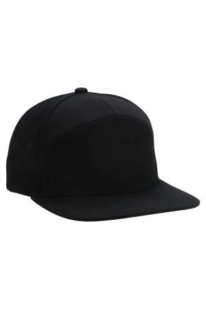 Solid Cotton 7 Panel Flat Brim Cap