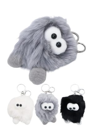 Cute Big Eyed Monster Faux Fur Pom Pom Key Chain