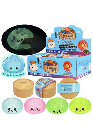 Glow In Dark Chunky Glitter Jiggly Dumpling Bao Bun Squishy