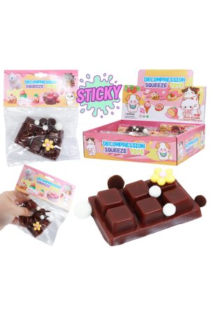 Chocolate Bar Sticky Mochi Pom Pom Squishy Bag