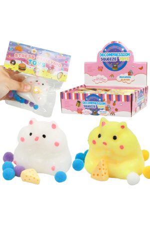 Cute Mini Hamster Flocked Pom Pom Sticky Mochi Squishy Bag