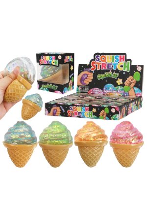 Ice Cream Cone Glittery Maltose Putty Filled Squishy