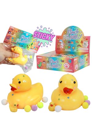 Rubber Duck Glittery Pom Pom Sticky Mochi Squishy Bag