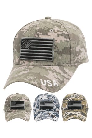 Gray American Flag Digital Camo Velcro Back Baseball Cap