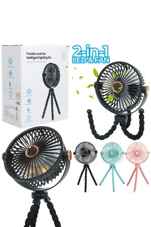 LED Light-Up Adjustable Leg and Tilt Tabletop Desk Fan