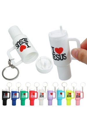 I Love Jesus Colorful Matte Tumbler Cup Key Chain