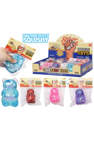 Teddy Bear Glittery Maltose Putty Filled Squishy Bag