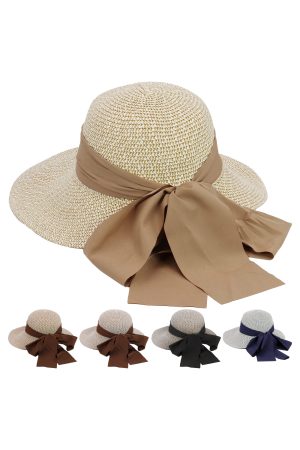 Mix Grain Straw Satin Ribbon Dome Derby Sun Hat