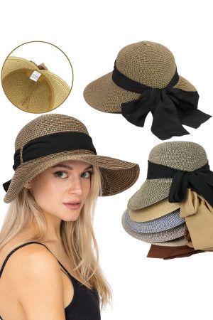 Mix Grain Straw Satin Ribbon Dome Derby Sun Hat