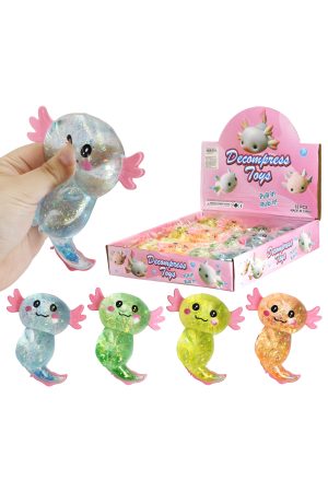 Cute Axolotl Glittery Thick Maltose Putty Filled Squishy Toy