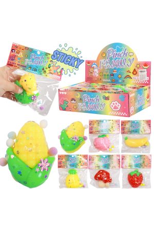 Fruit Veggies Sticky Mochi Glitter Pom Pom Squishy Bag