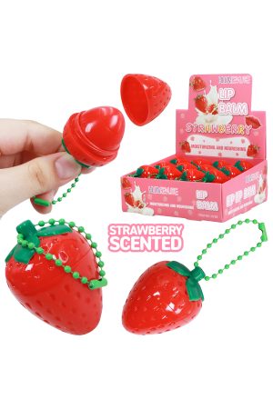 Strawberry Scented Soft Touch Lip Balm Keychain - 24 Pcs