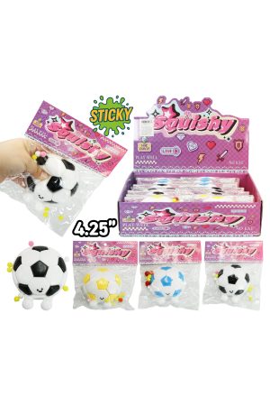 BIG Cute Smiling Soccer Mochi Sticky Squishy Bag - 4.25 Inch