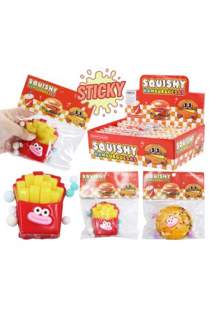 Burger Fries Fast Food Sticky Mochi Pom Pom Squishy Bag