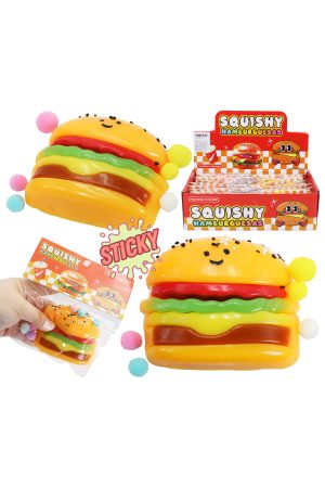 Hamburger Fast Food Sticky Mochi Pom Pom Squishy Bag