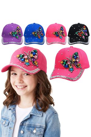 Kids Butterfly Bling Rhinestone Baseball Cap
