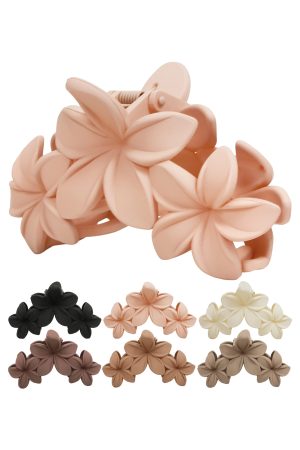 Soft Matte Neutrals Plumeria Hibiscus Flower Hair Claw