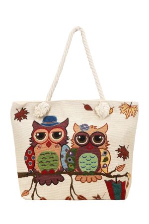 Owl Collection Tapestry Rope Handle Canvas Tote