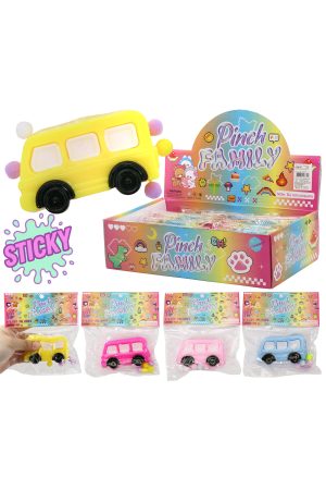 Colorful Bus Pom Pom Mochi Sticky Squishy Bag