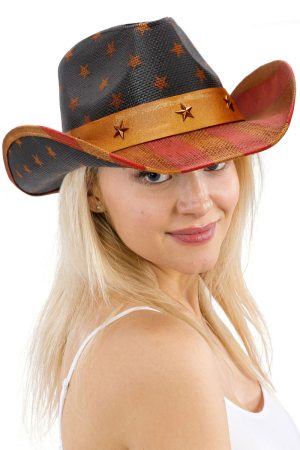 American Flag Structured Straw Western Cowboy Hat
