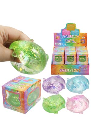 Chubby Kitty Cat Glittery Maltose Putty Filled Squishy Toy