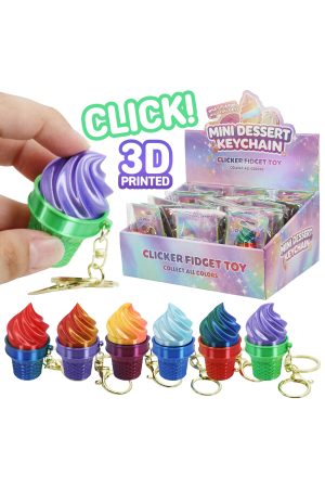 Ice-Cream 3D Print Ombre Shimmer Clicky Fidget Keychain