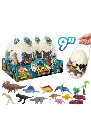 9 Inch Assorted Dinosaur Figurine Play Set Egg Jar