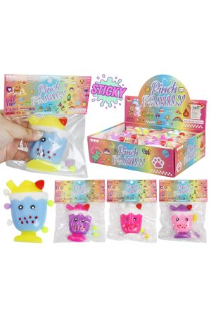 Boba Ice Cream Milkshake Pom Pom Sticky Mochi Squishy Bag