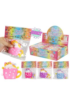 Kitty Cat Mug Cup Pom Pom Sticky Mochi Squishy Bag