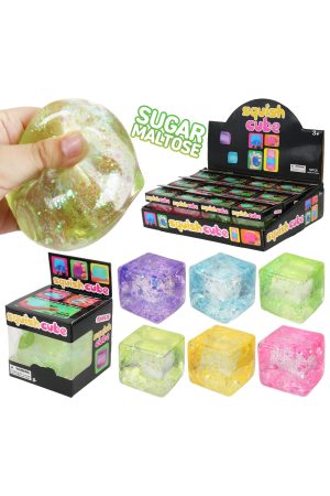 Fine Iridescent Glitter Cube Maltose Putty Filled Squishy