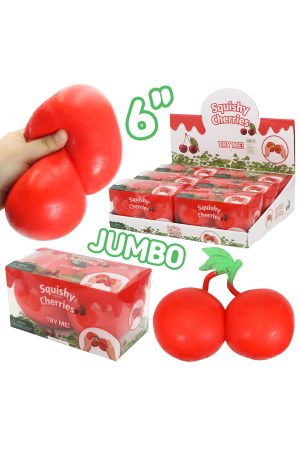 JUMBO 6.5 Inch Cherry Fluffy Slime Filled TPR Squishy