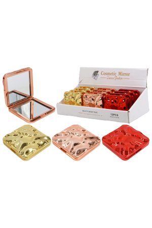 Metallic Chrome Ripple Texture Square Compact Mirror - 12 Pc