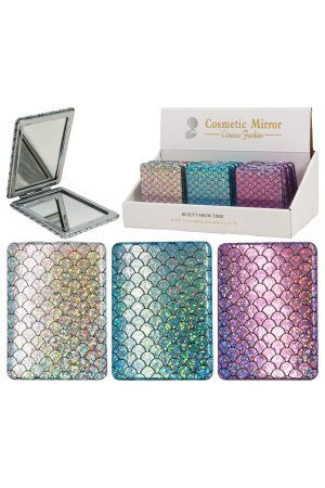 Mermaid Scales Holographic Glittery Compact Mirror - 12 Pcs