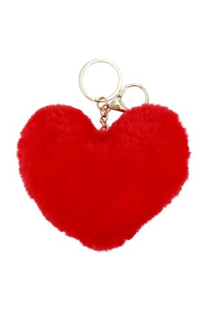 Red Heart Fuzzy Faux Fur Pom Pom Key Chain